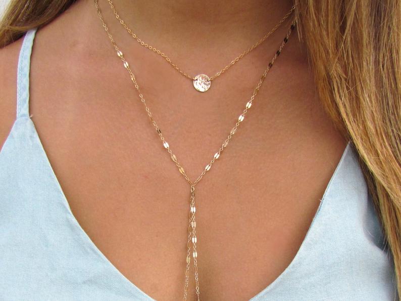 Hammered Disc Station Necklace | 14kt Gold Filled or Sterling Silver
